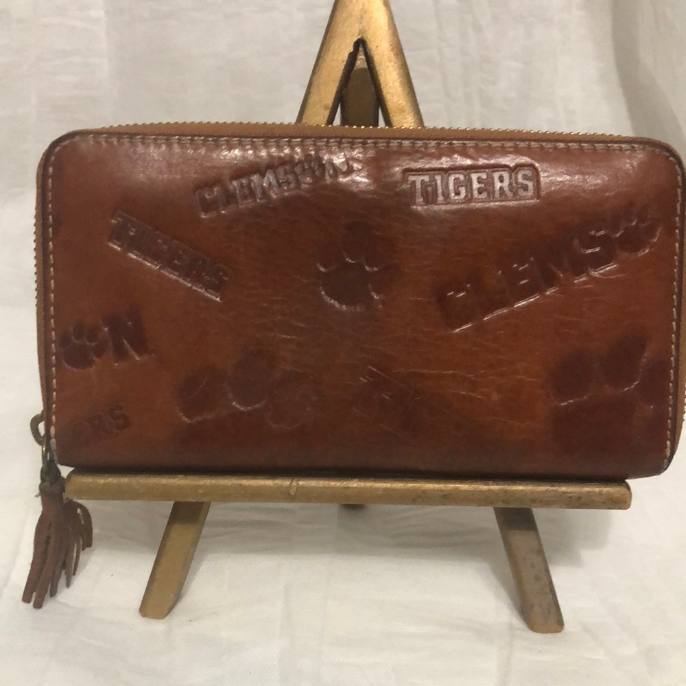 JML Leather Clemson Tigers Embossed Zip Wallet